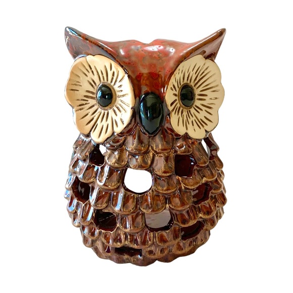 Vintage Retro Luminary Ceramic Owl Candle Holder Lantern - Picture 1 of 5